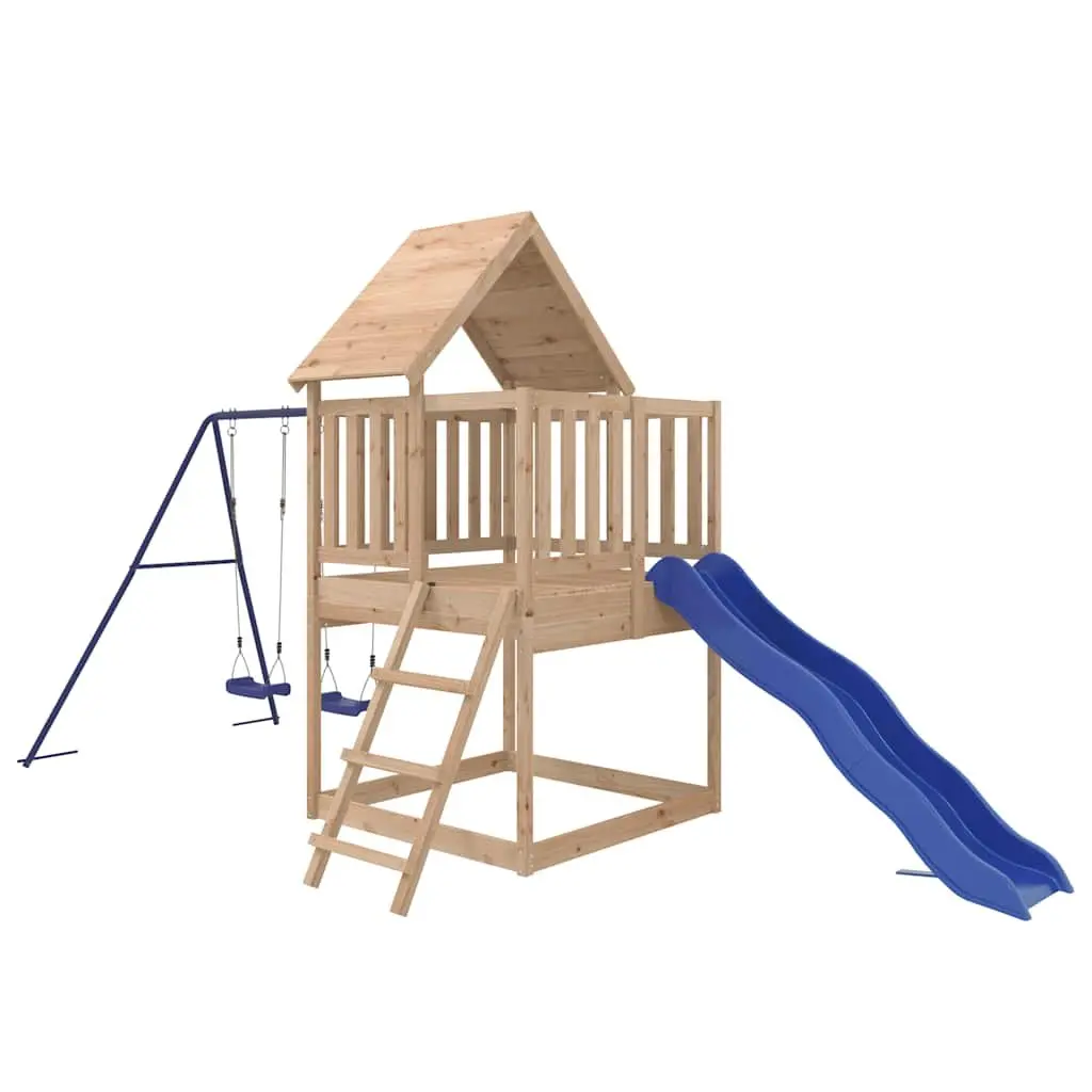 Wooden Playset for Kids Climbing Frame Slide Double Swing Sandbox 90cm Brown Outdoor