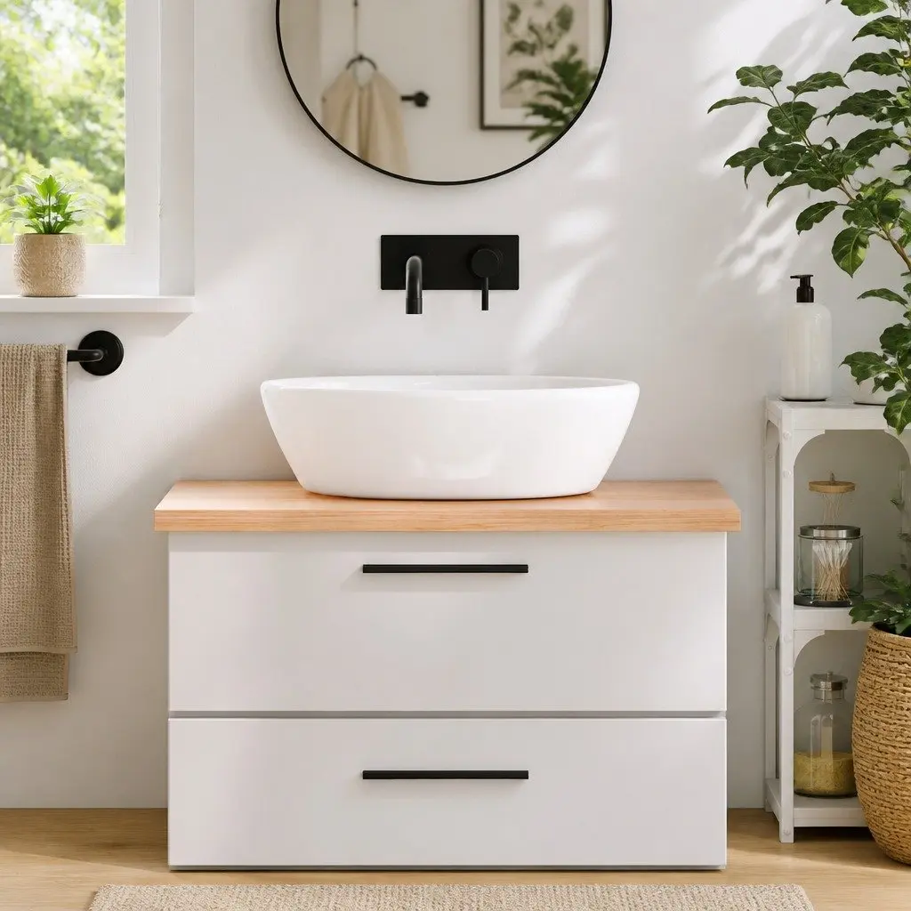 80x60cm Oak Wood Bathroom Countertop for Home Use