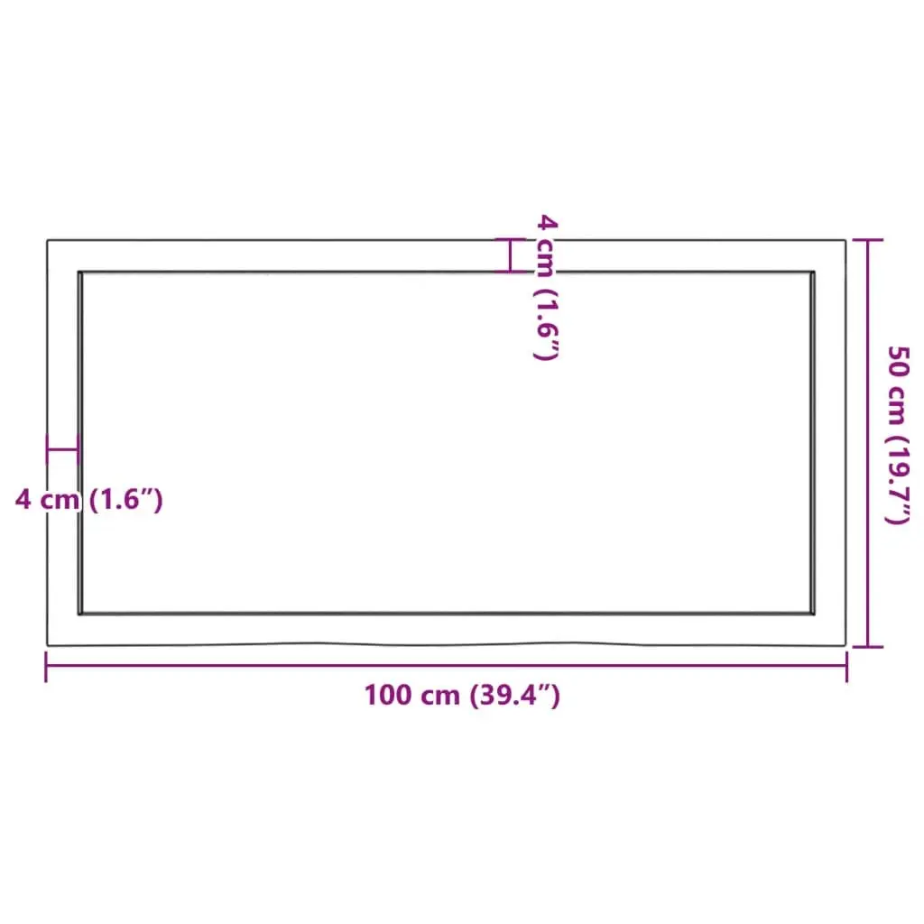 Solid Brown Oak Bathroom Countertop 100x50x6 cm