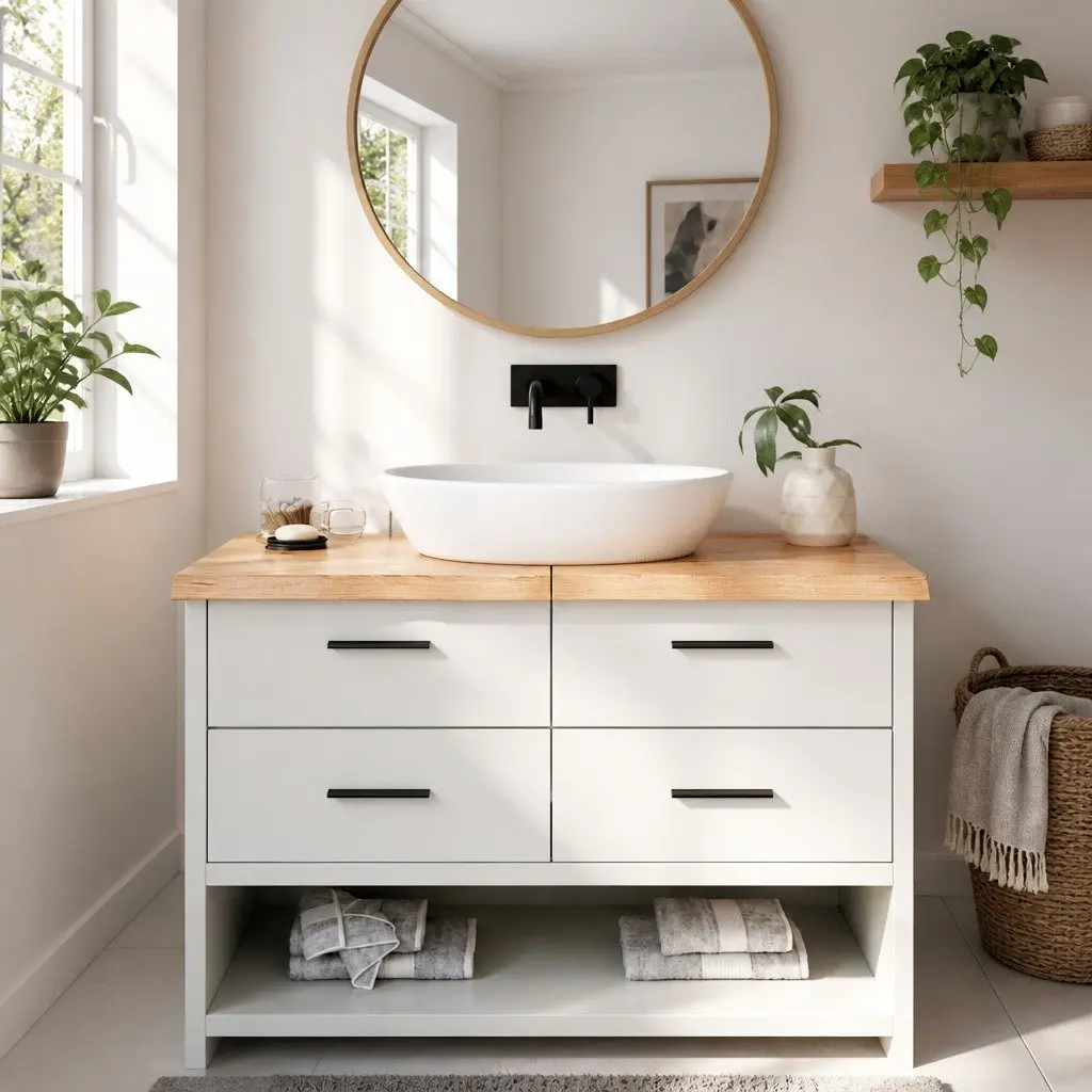Bathroom Countertop Worktop 120x60cm Treated Solid Wood Brown Vanity Top