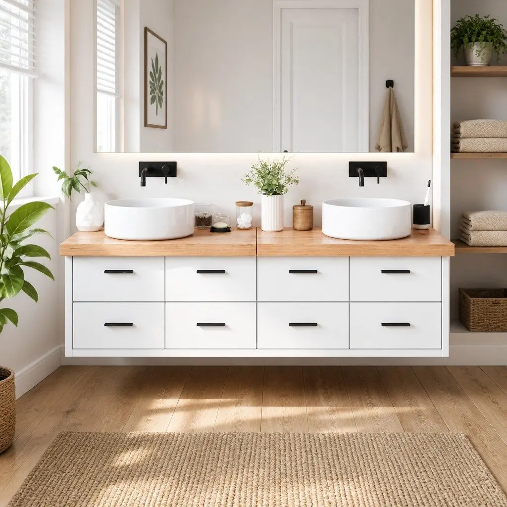 Solid Wood Bathroom Countertop for Home Use 180x50x6 cm