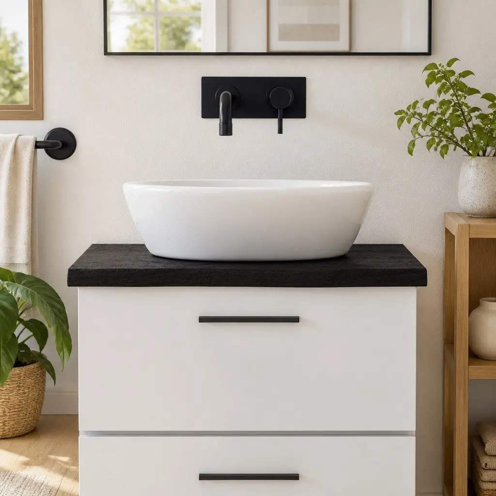 Bathroom Countertop Solid Wood Dark Brown Treated Handmade Vanity Top Worktop