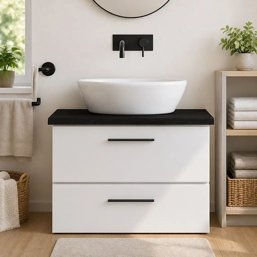 Solid Oak Bathroom Countertop Live Edge 80x40cm Dark Brown