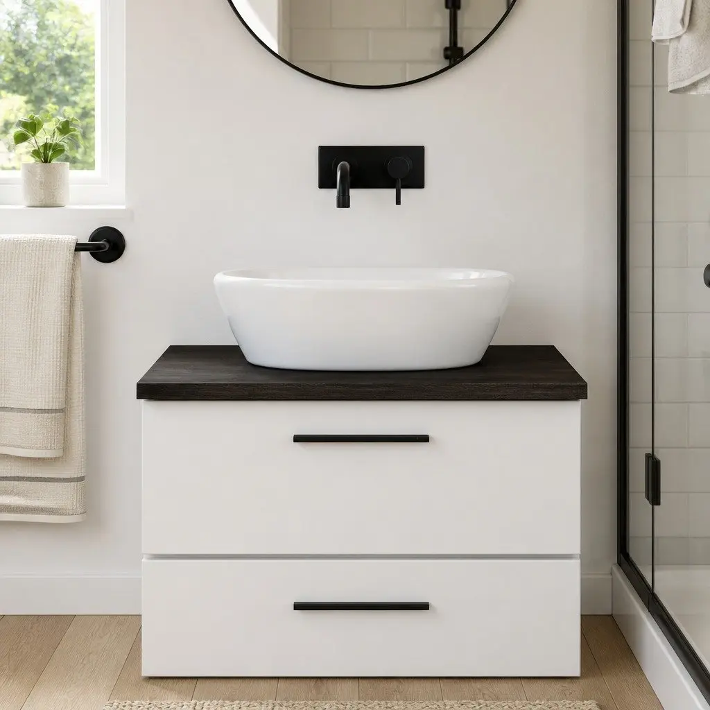 Bathroom Countertop Solid Oak Wood Dark Brown 80x50cm Handmade Worktop