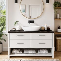Bathroom Countertop Solid Oak Wood Treated Dark Brown Vanity Worktop 100x30cm