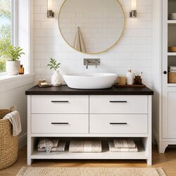 Bathroom Countertop Solid Oak Wood Dark Brown Treated Vanity Top Worktop Shelf