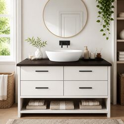 Bathroom Countertop Solid Wood Dark Brown Treated Worktop Vanity Top Shelf