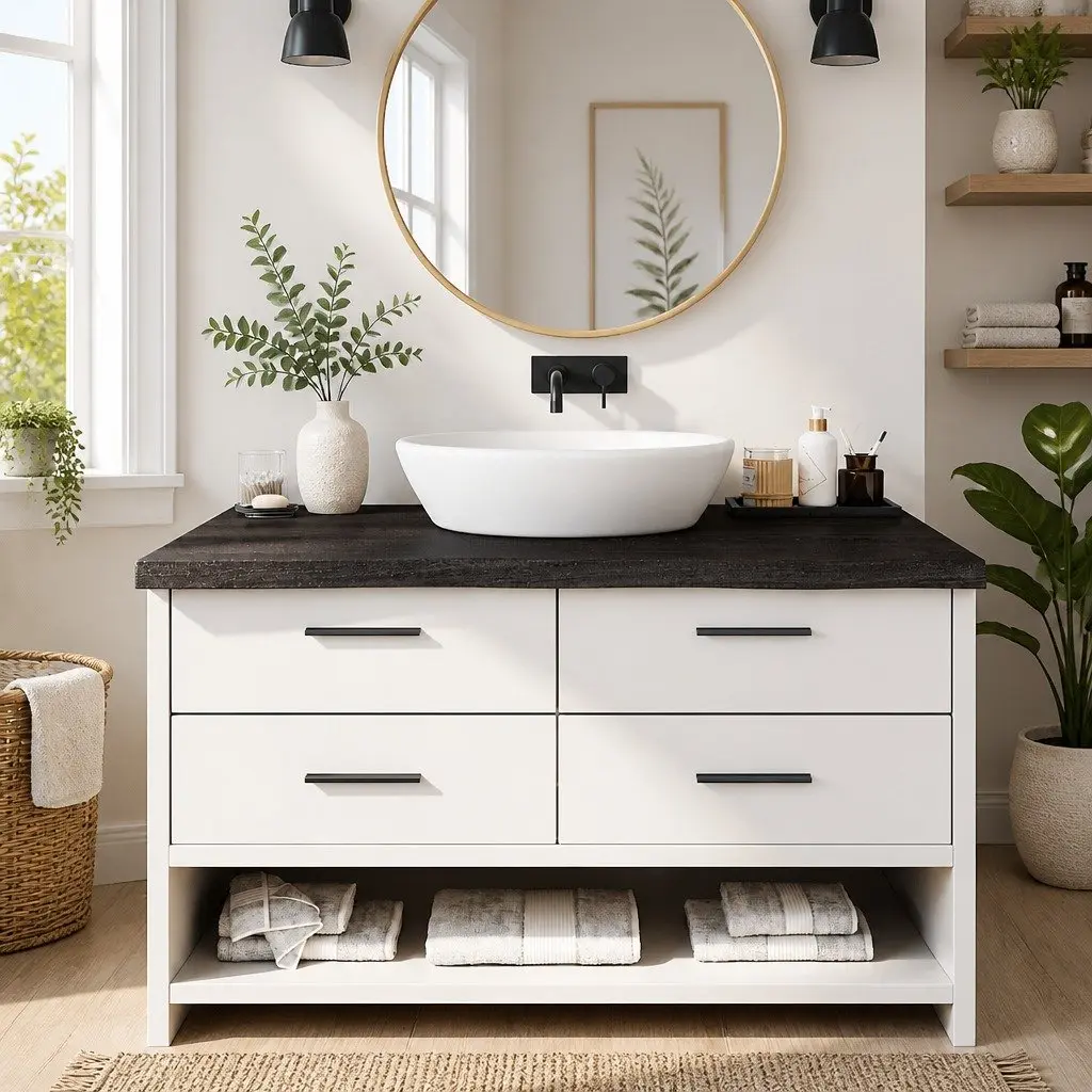 Bathroom Countertop Solid Oak Wood 100x50x6cm Dark Brown Handmade Live Edge Vanity Top