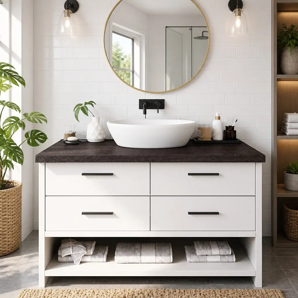 Bathroom Countertop Handmade Dark Brown Solid Oak Wood Live Edge Vanity Top 100x60x6cm