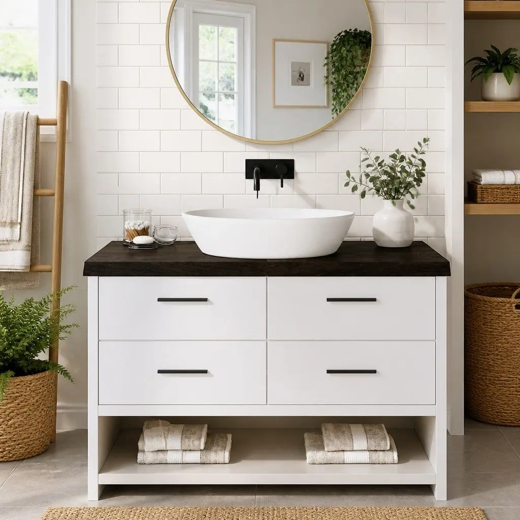 Bathroom Countertop Dark Brown Solid Oak Wood 120x50x6cm Handmade Live Edge Vanity Top