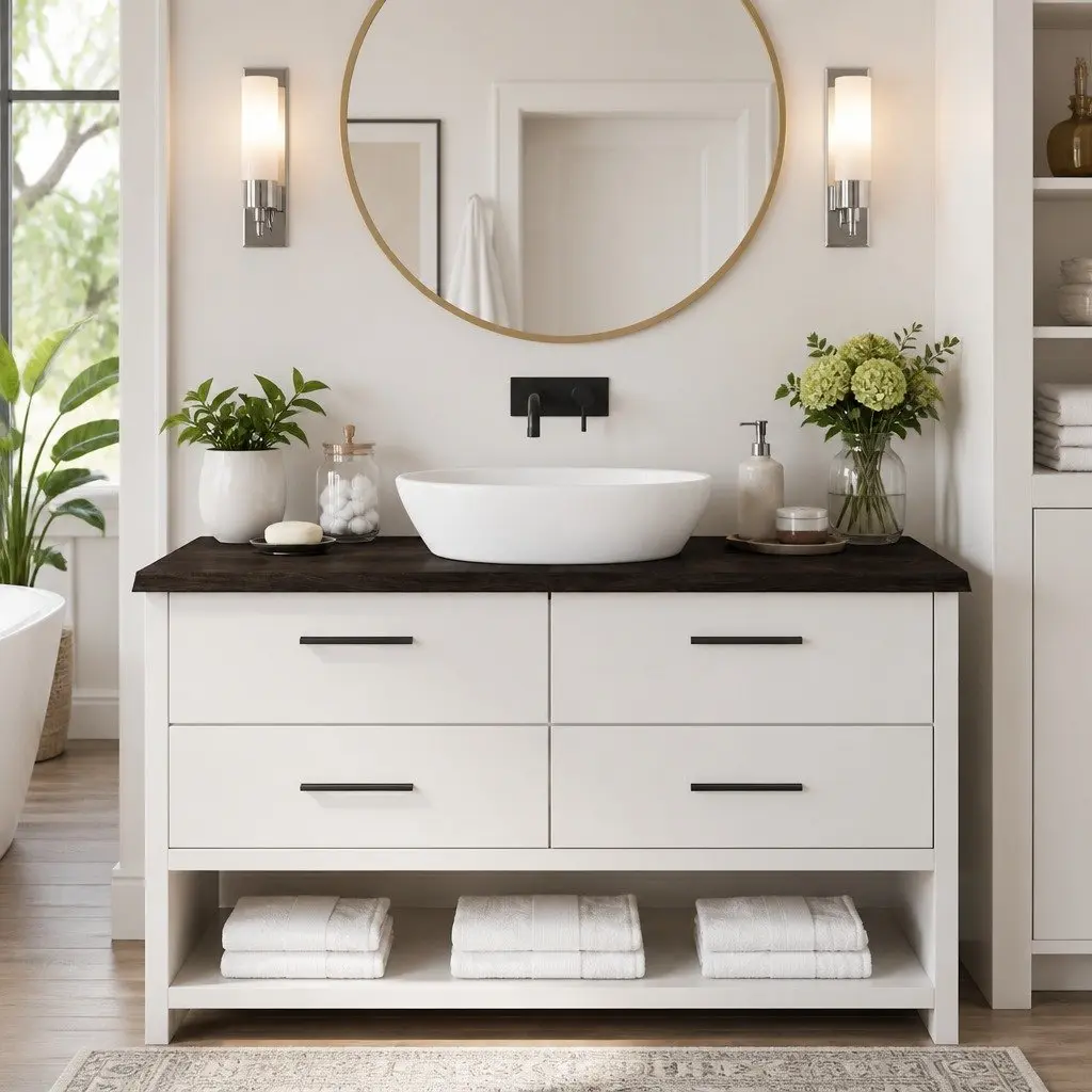 Solid Wood Bathroom Vanity Top Dark Brown 140x50cm Handmade Live Edge Countertop