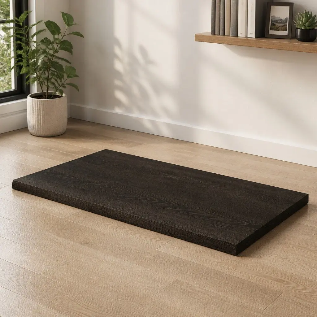Solid Oak Wood Table Top 100x50cm Dark Brown Treated Handmade Live Edge Replacement