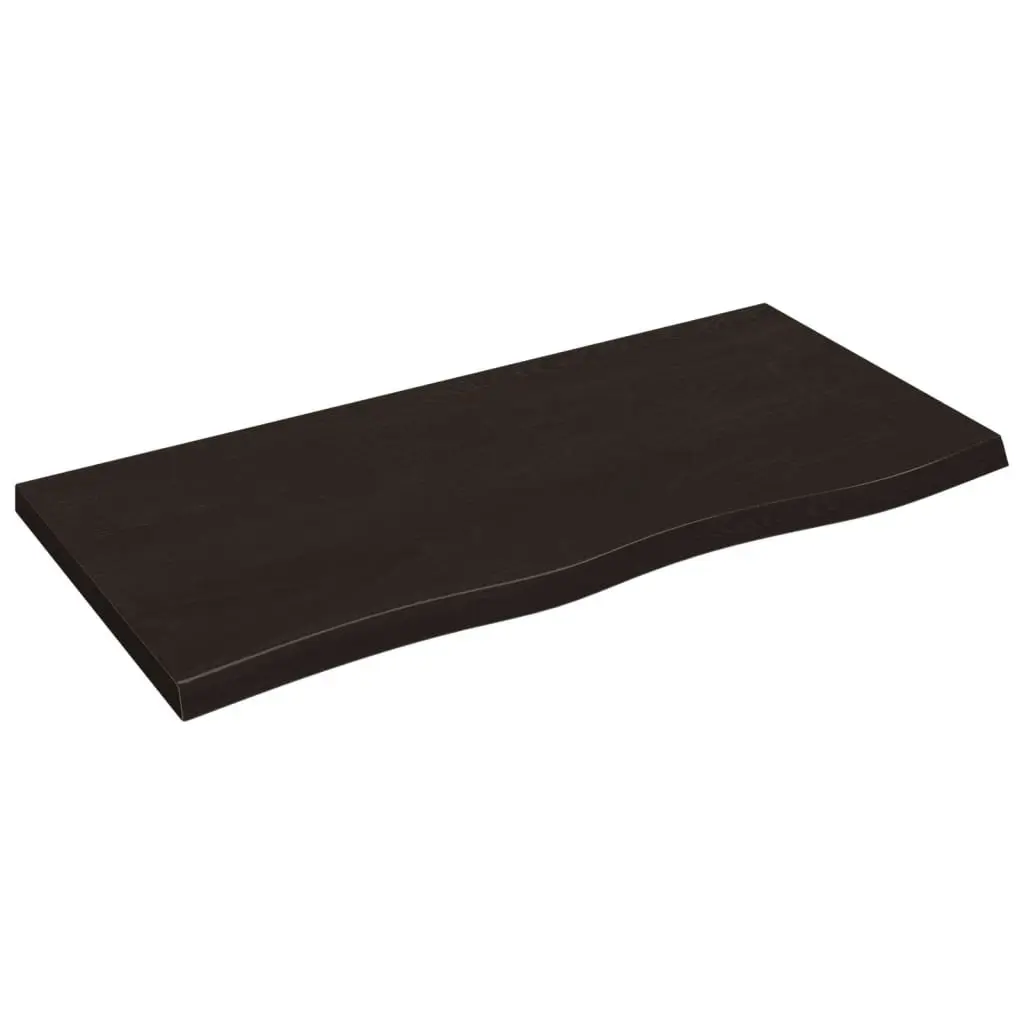 Solid Oak Wood Table Top 100x50cm Dark Brown Treated Handmade Live Edge Replacement