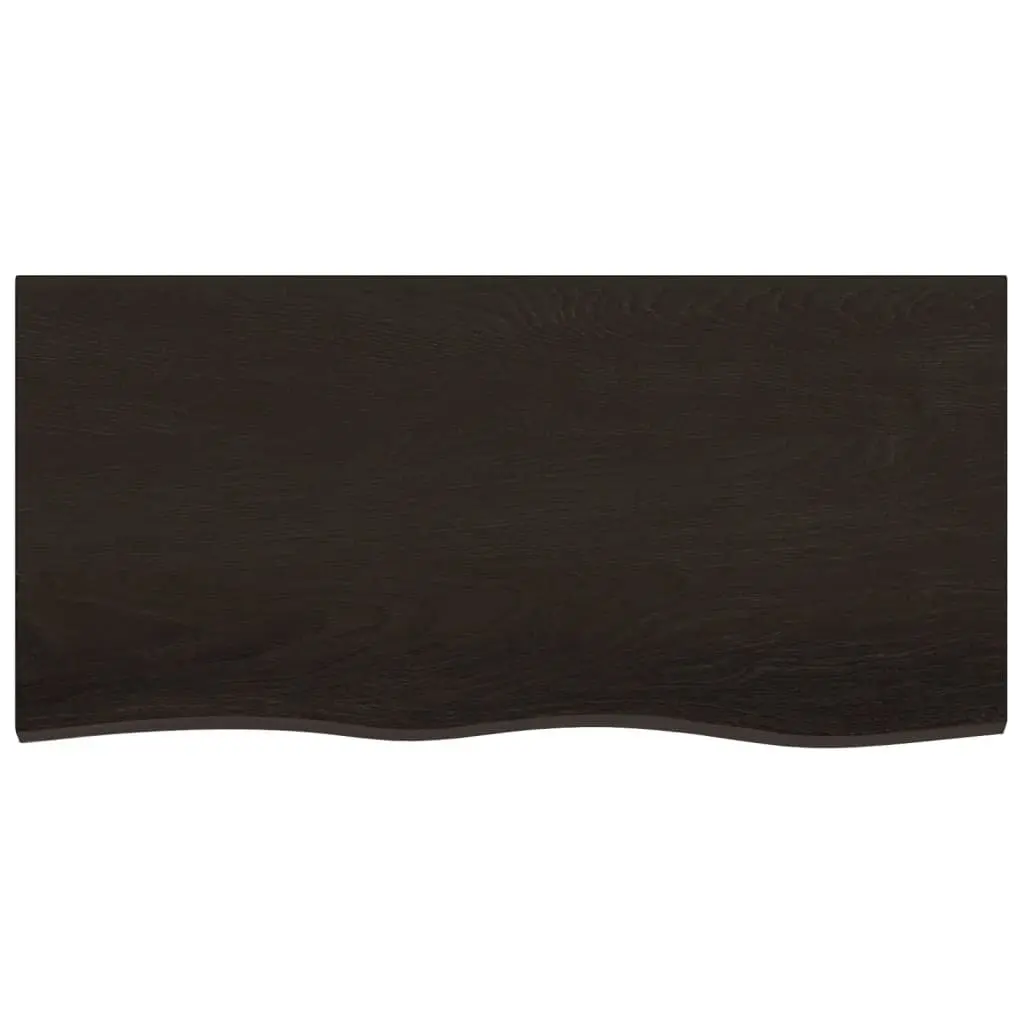 Solid Oak Wood Table Top 100x50cm Dark Brown Treated Handmade Live Edge Replacement