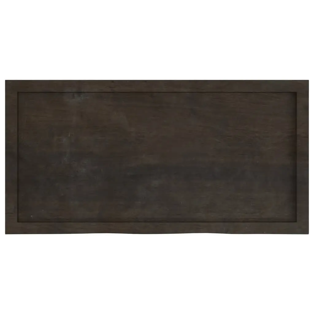 Solid Oak Wood Table Top 100x50cm Dark Brown Treated Handmade Live Edge Replacement