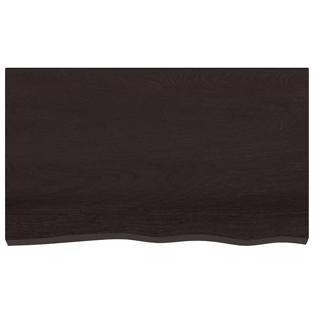 Table Top Handcrafted Solid Oak Wood Live Edge 100x60x2 cm Dark Brown Treated