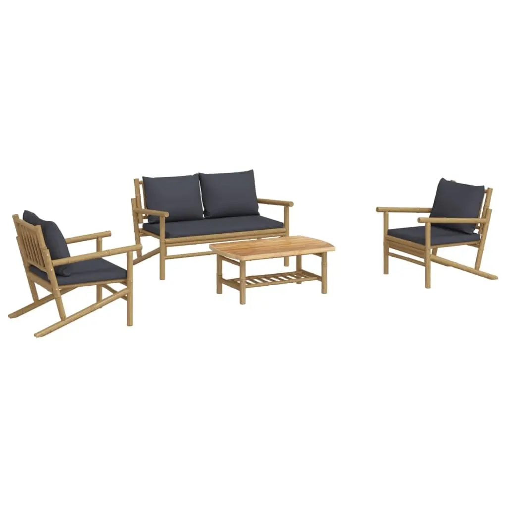 Bamboo Garden Lounge Set 4 Piece Brown Outdoor Furniture with Cushions