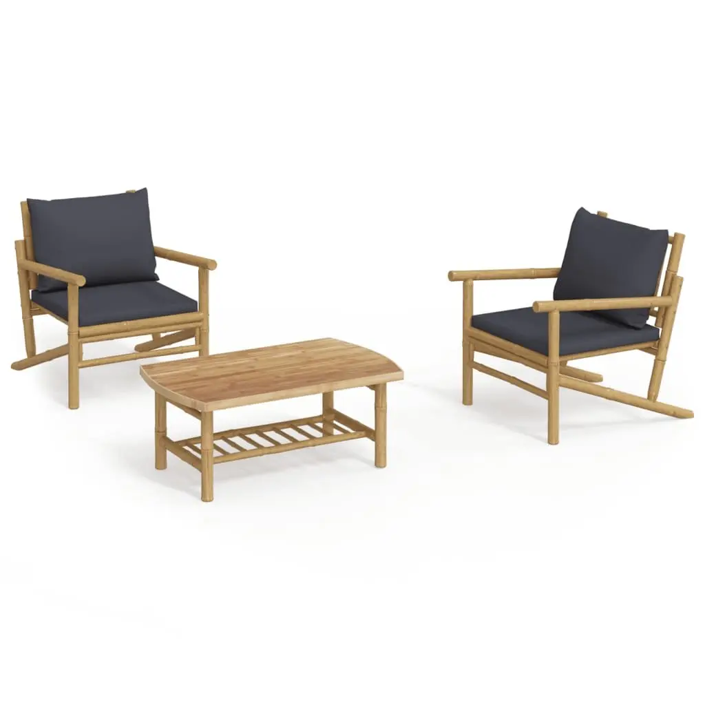 Garden Lounge Set 3 Piece Outdoor Furniture Bamboo Sofa with Cushions Brown