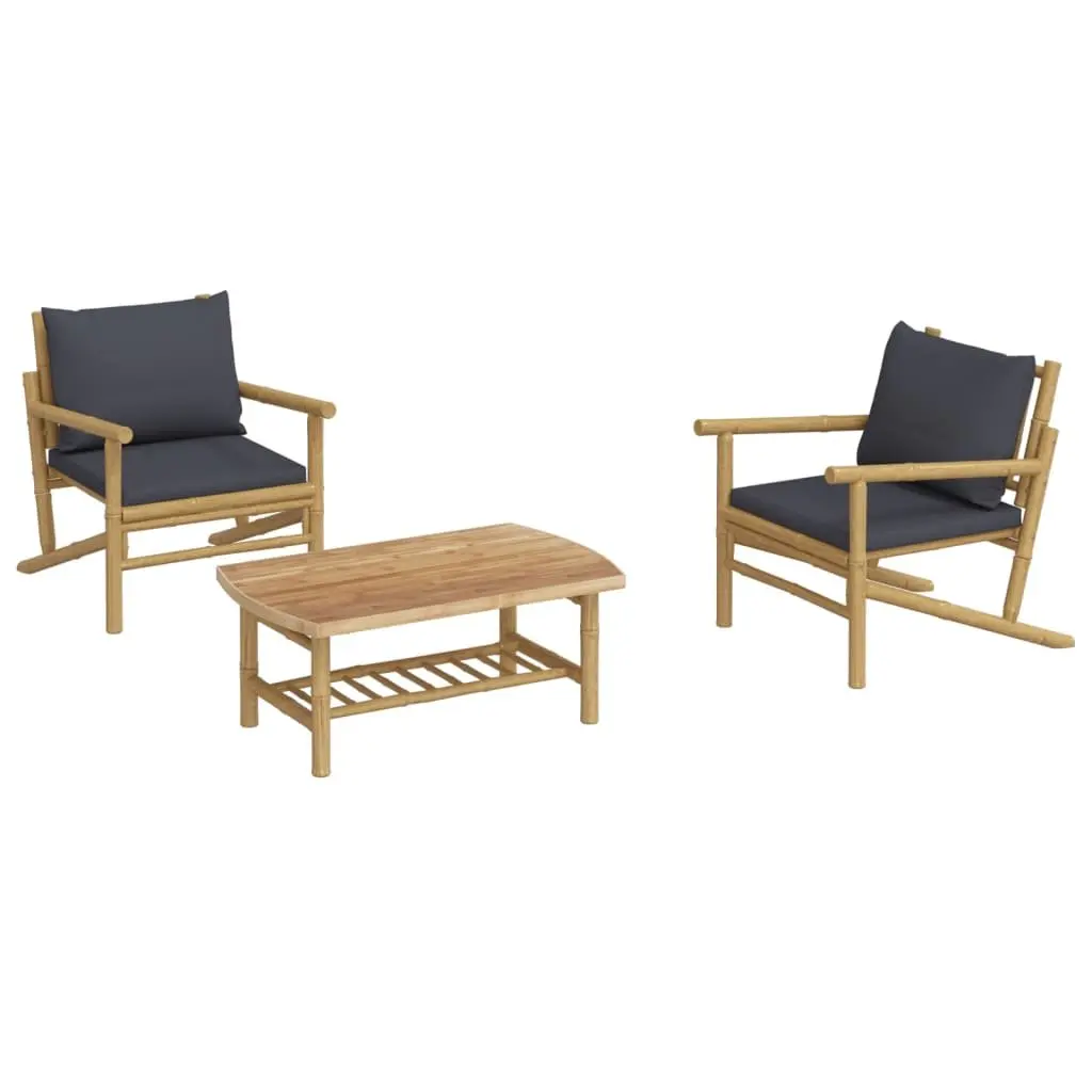 Garden Lounge Set 3 Piece Outdoor Furniture Bamboo Sofa with Cushions Brown