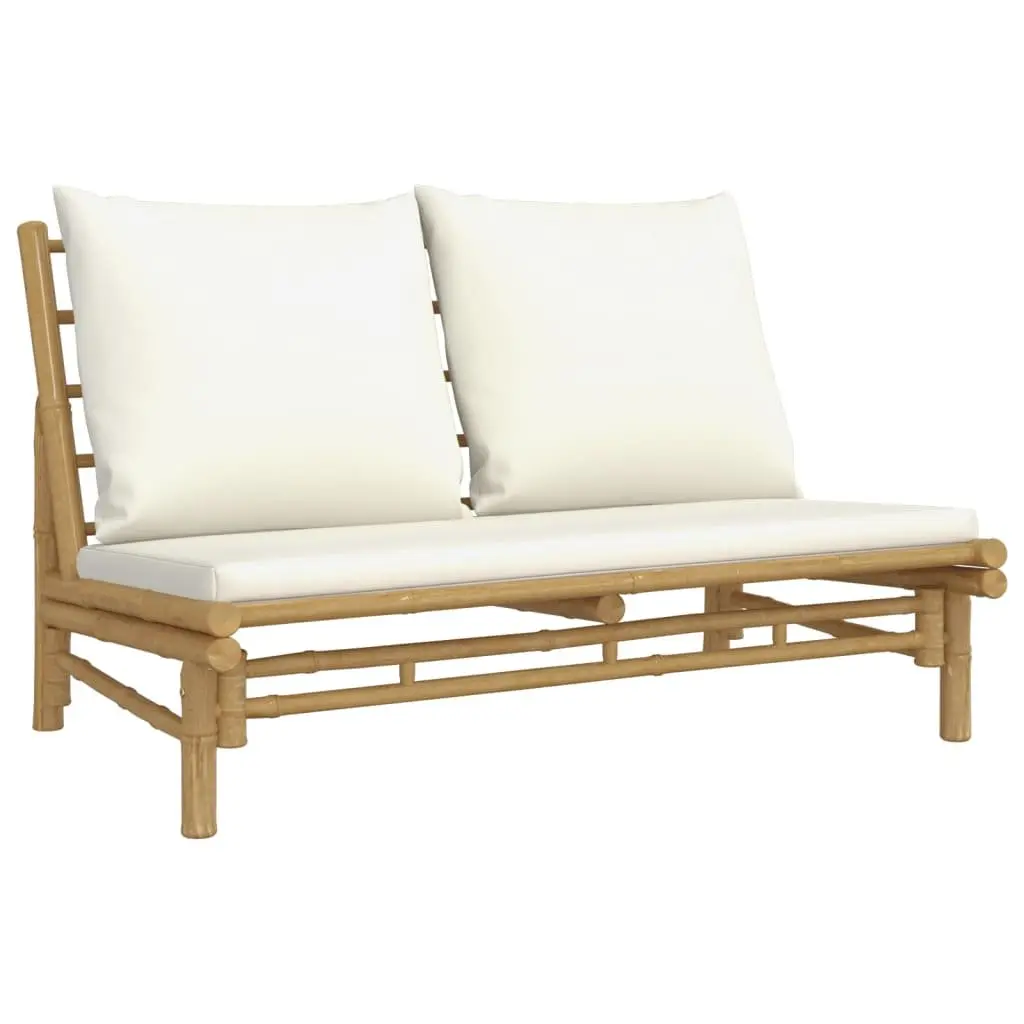 3 Piece Bamboo Garden Lounge Set Outdoor Furniture Brown with Cream Cushions