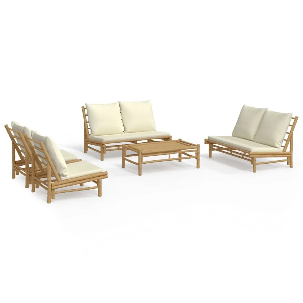 5 Piece Modular Lounge Set Brown Bamboo Outdoor with Cushions