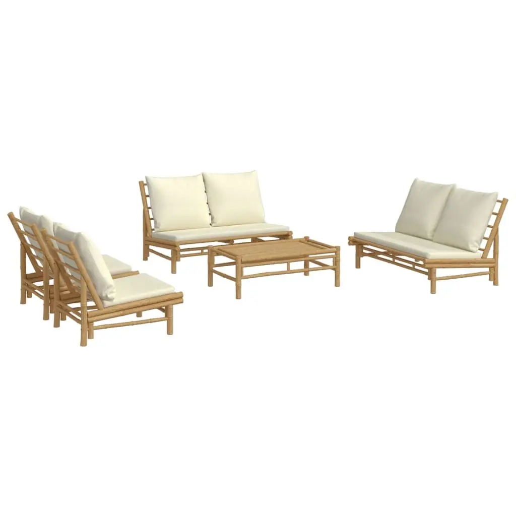 5 Piece Modular Lounge Set Brown Bamboo Outdoor with Cushions