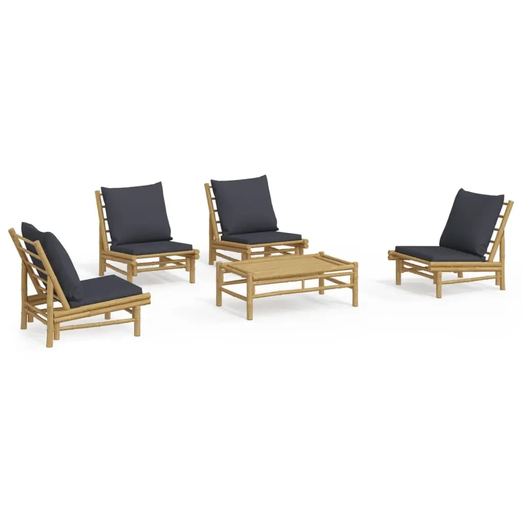 5 Piece Bamboo Garden Lounge Set Outdoor Furniture with Cushions Brown