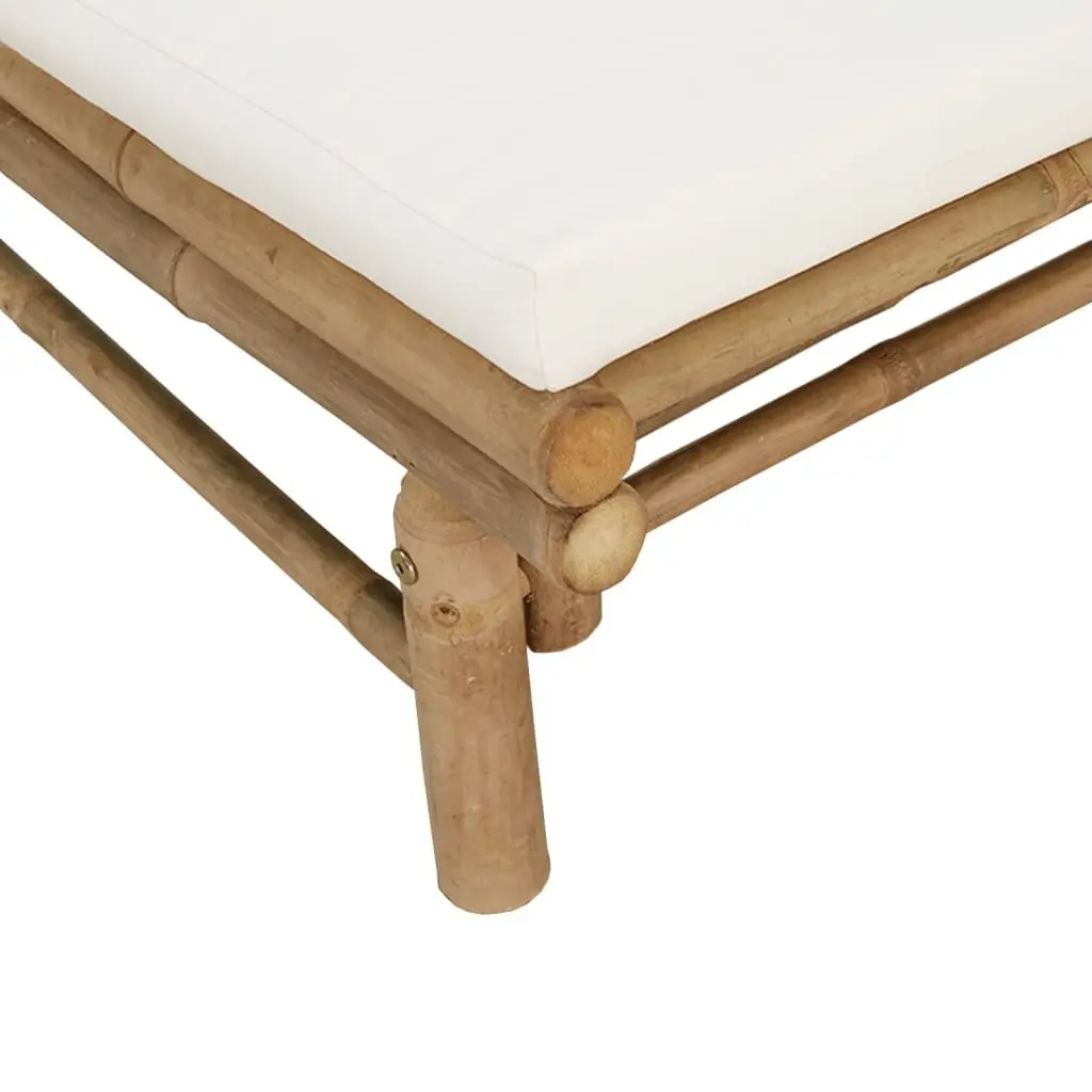 5 Piece Bamboo Outdoor Garden Lounge Set Brown with Cream White Cushions