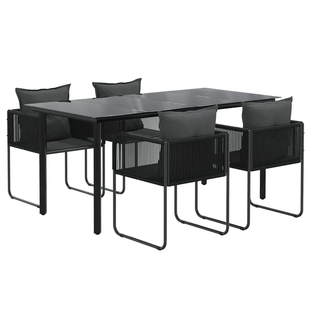 5 Piece Garden Dining Set PE Rattan Powder-coated Steel Tempered Glass Black
