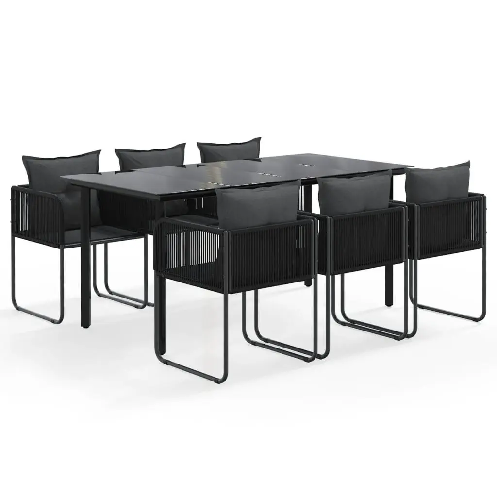 7 Piece Garden Dining Set PE Rattan Glass Table Black Outdoor Furniture
