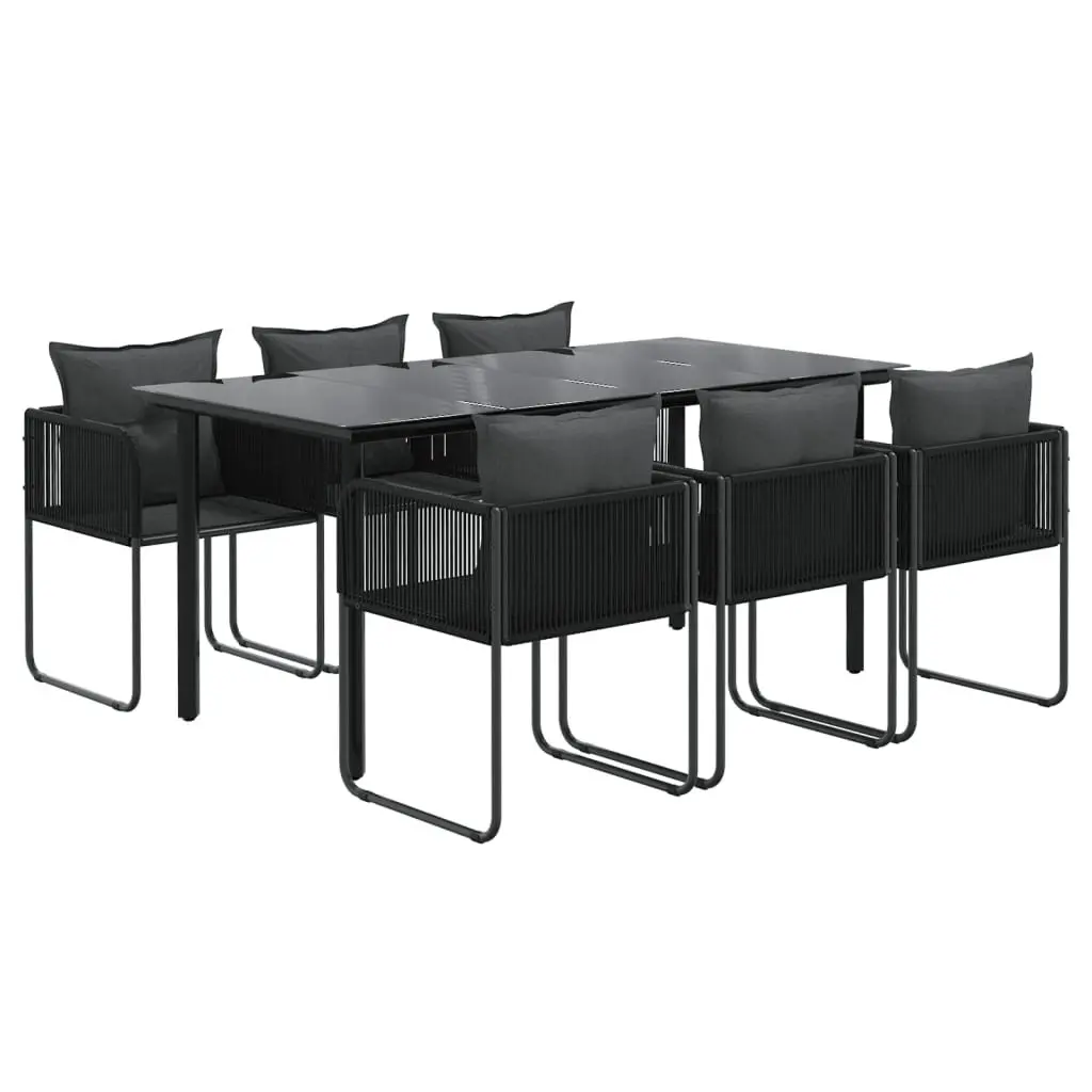 7 Piece Garden Dining Set PE Rattan Glass Table Black Outdoor Furniture