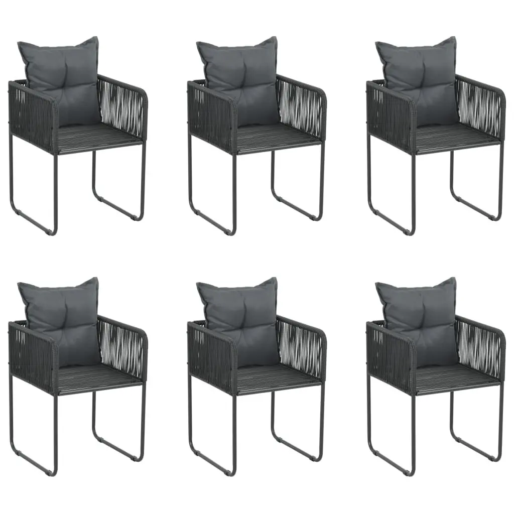 7 Piece Garden Dining Set PE Rattan Glass Table Black Outdoor Furniture