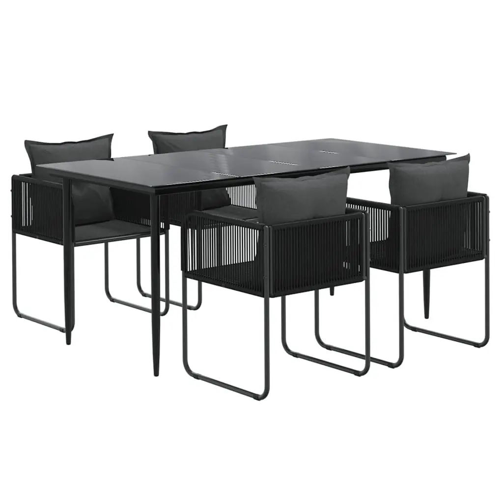 5 Piece Outdoor Garden Dining Set PE Rattan Steel Frame Tempered Glass Black