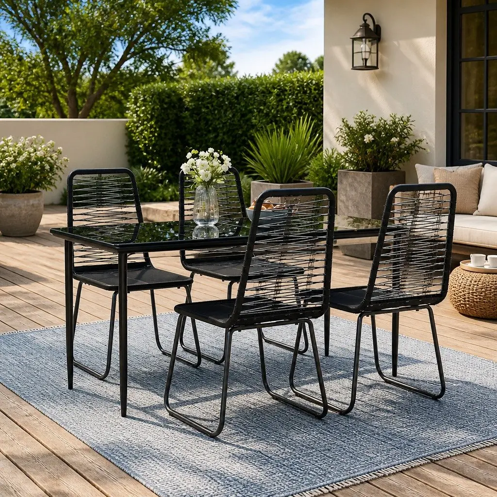 Garden Dining Set PE Rattan 5 Piece Outdoor Furniture Black Table Chairs
