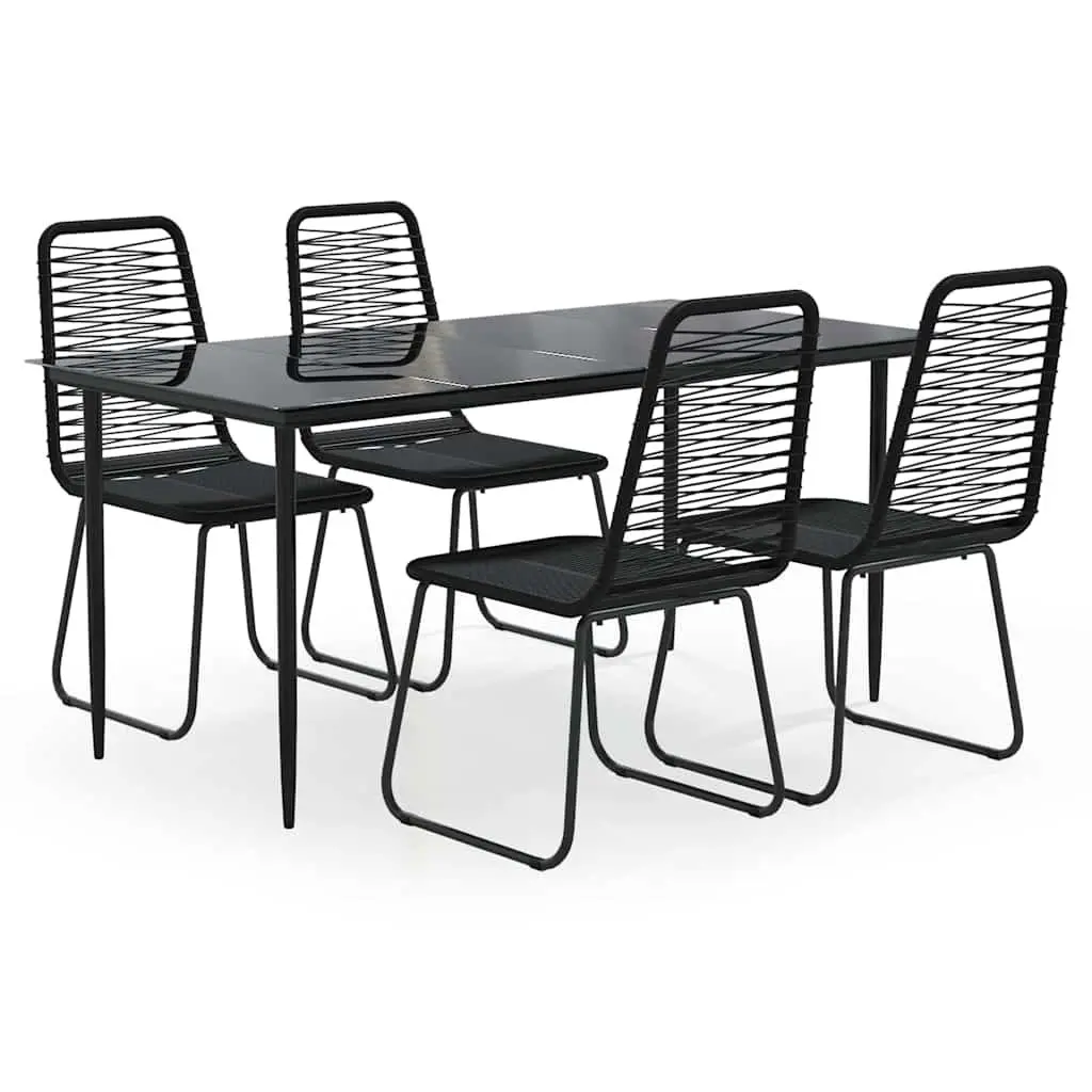 Garden Dining Set PE Rattan 5 Piece Outdoor Furniture Black Table Chairs