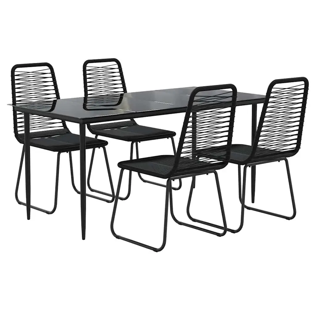 Garden Dining Set PE Rattan 5 Piece Outdoor Furniture Black Table Chairs