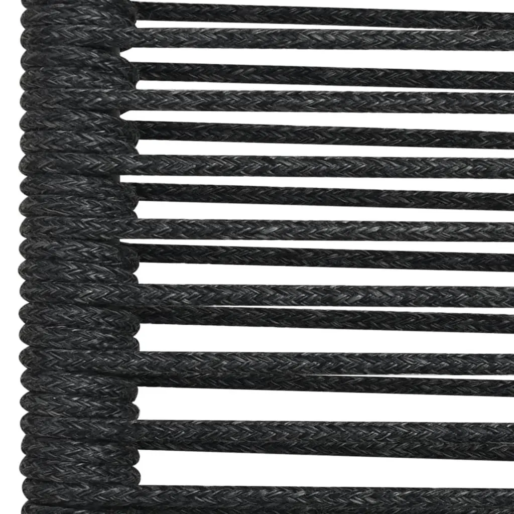 Outdoor Dining Set 7 Piece Steel Frame Black Cotton Rope Seating Tempered Glass Table