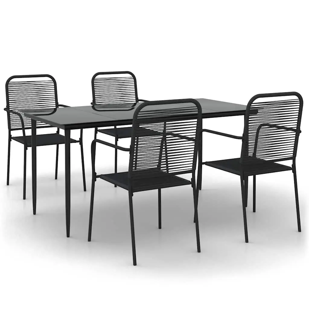 5 Piece Garden Dining Set Cotton Rope Steel Black Outdoor Patio Furniture