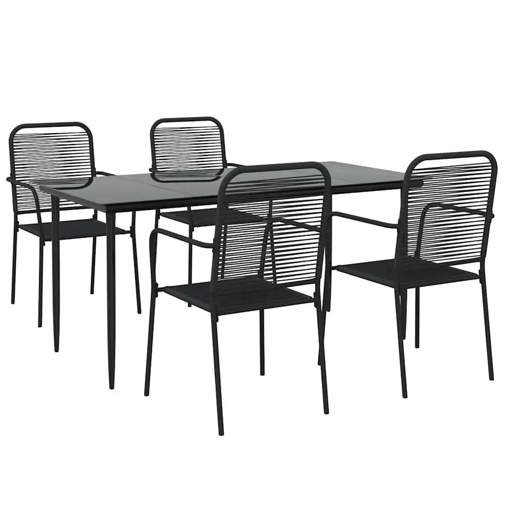 5 Piece Garden Dining Set Cotton Rope Steel Black Outdoor Patio Furniture