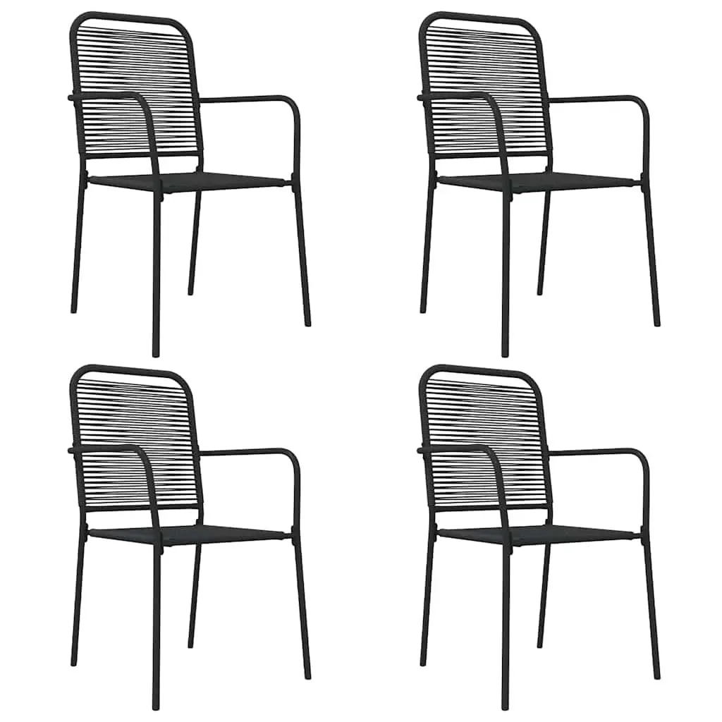 5 Piece Garden Dining Set Cotton Rope Steel Black Outdoor Patio Furniture