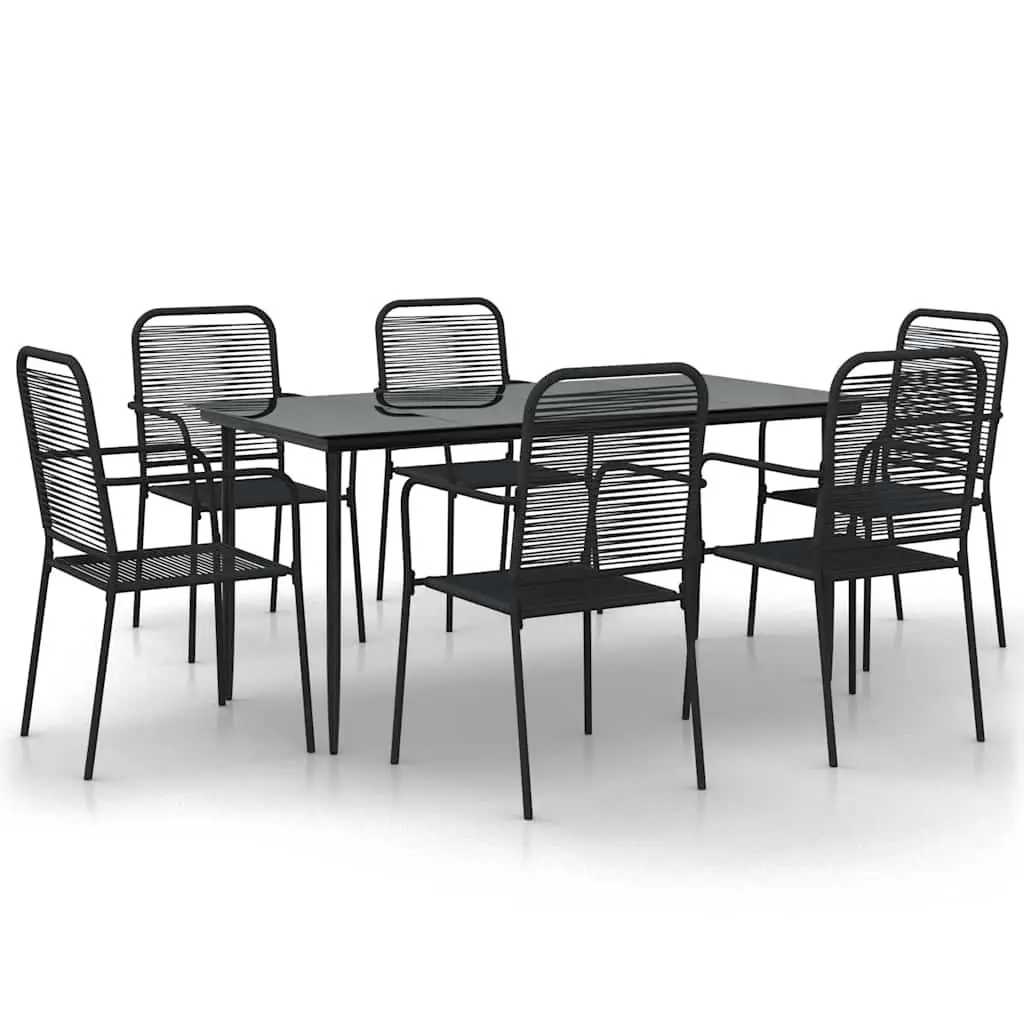 7 Piece Garden Dining Set Steel Black Cotton Rope Outdoor Patio Furniture