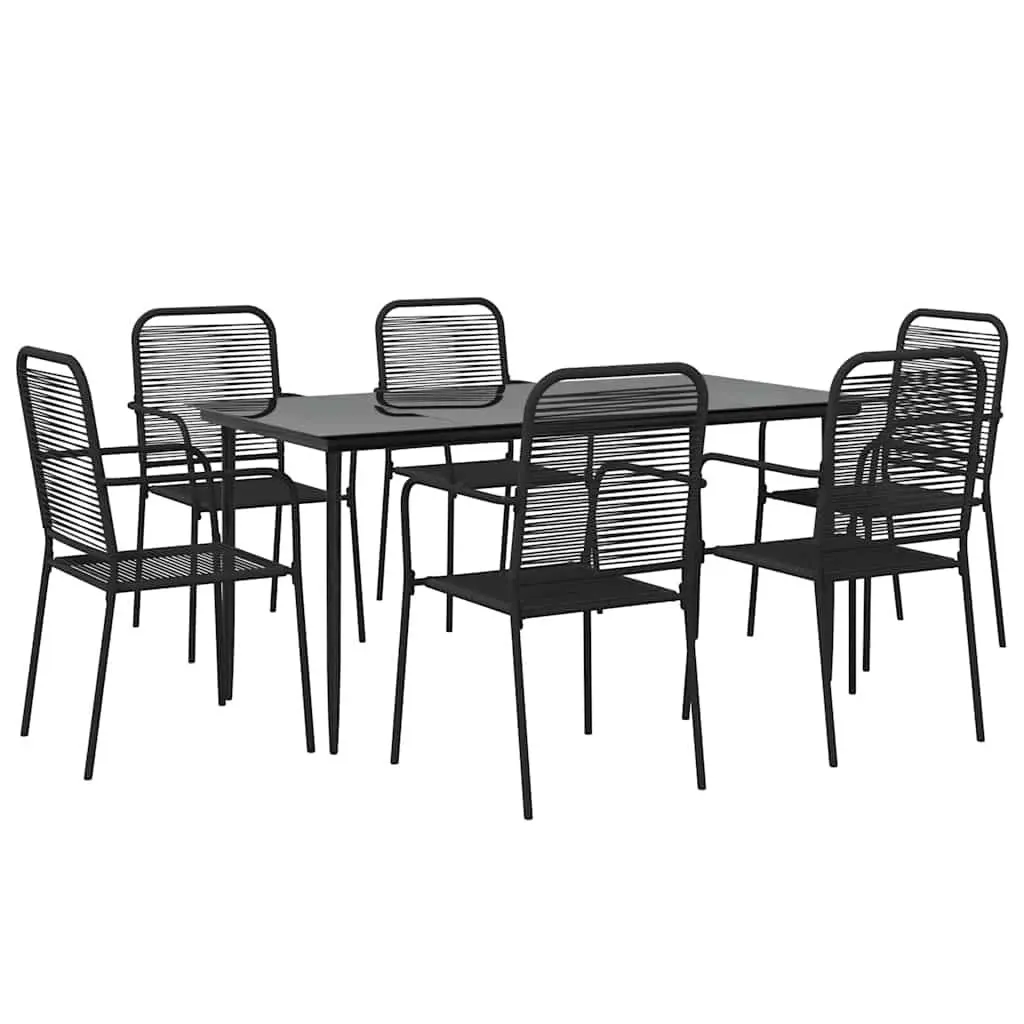 7 Piece Garden Dining Set Steel Black Cotton Rope Outdoor Patio Furniture