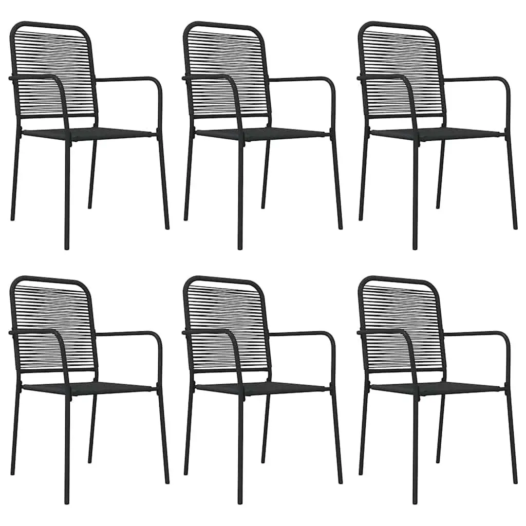 7 Piece Garden Dining Set Steel Black Cotton Rope Outdoor Patio Furniture