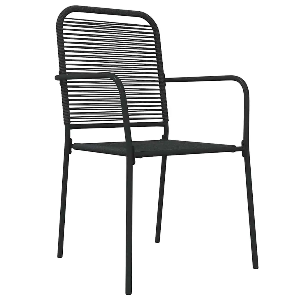 7 Piece Garden Dining Set Steel Black Cotton Rope Outdoor Patio Furniture