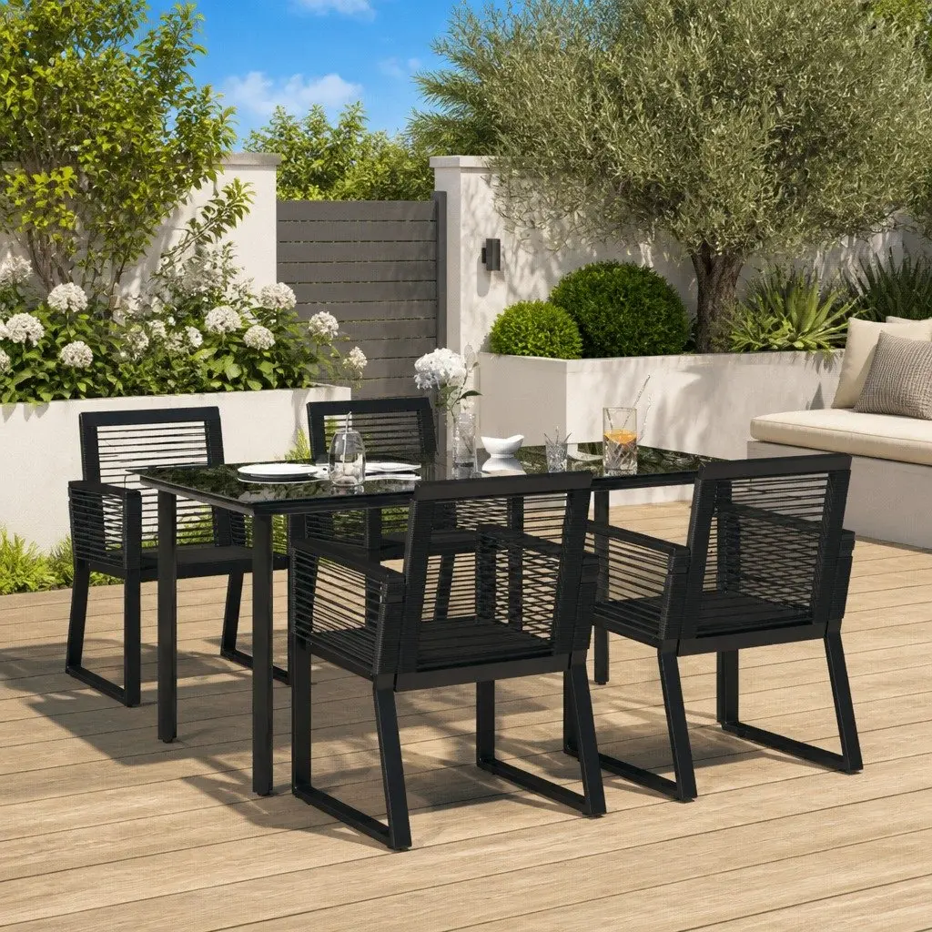 5 Piece Outdoor Dining Set Black Rattan PVC Weather Resistant Furniture Table and Chairs