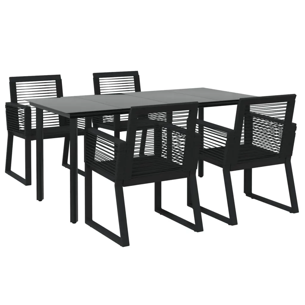 5 Piece Outdoor Dining Set Black Rattan PVC Weather Resistant Furniture Table and Chairs
