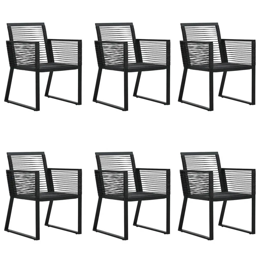 Outdoor Dining Set 7 Piece Black PVC Rattan Chairs Steel Frame Tempered Glass Table