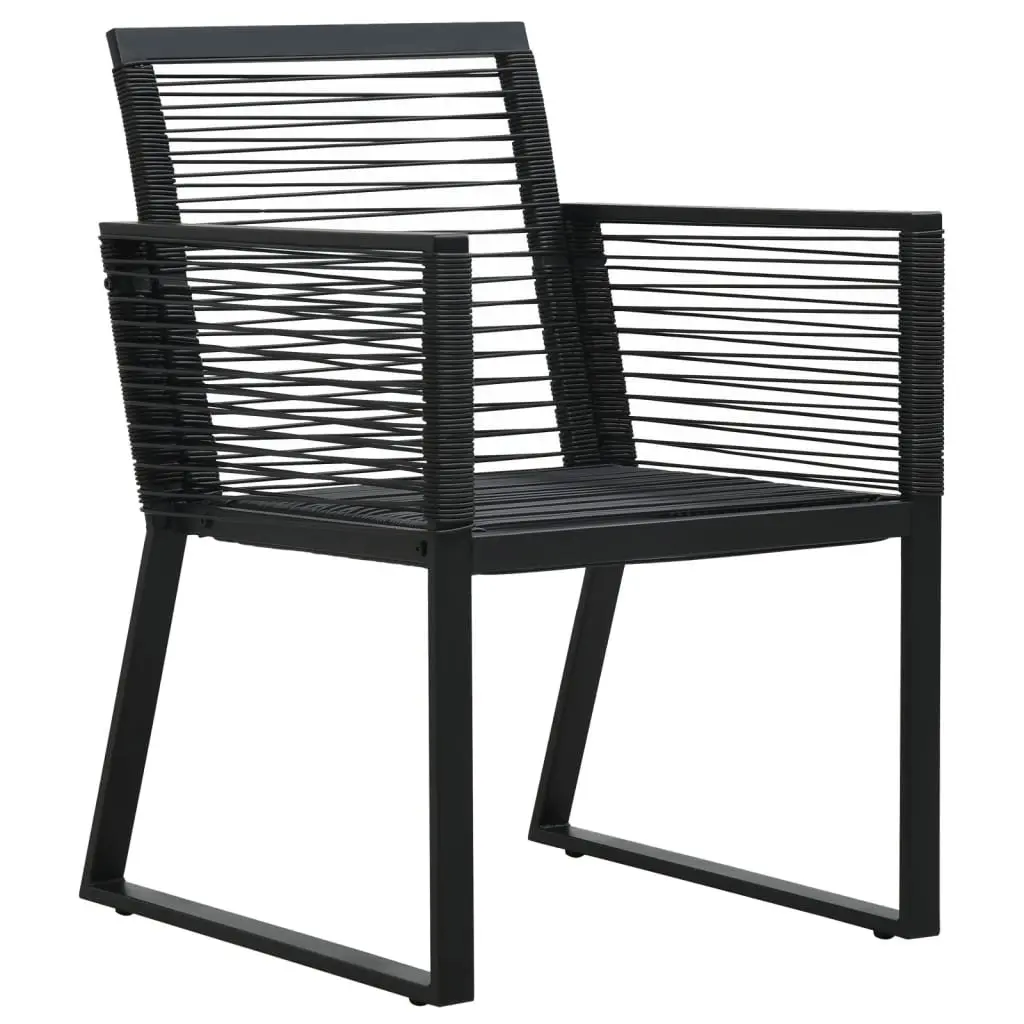 Outdoor Dining Set 7 Piece Black PVC Rattan Chairs Steel Frame Tempered Glass Table