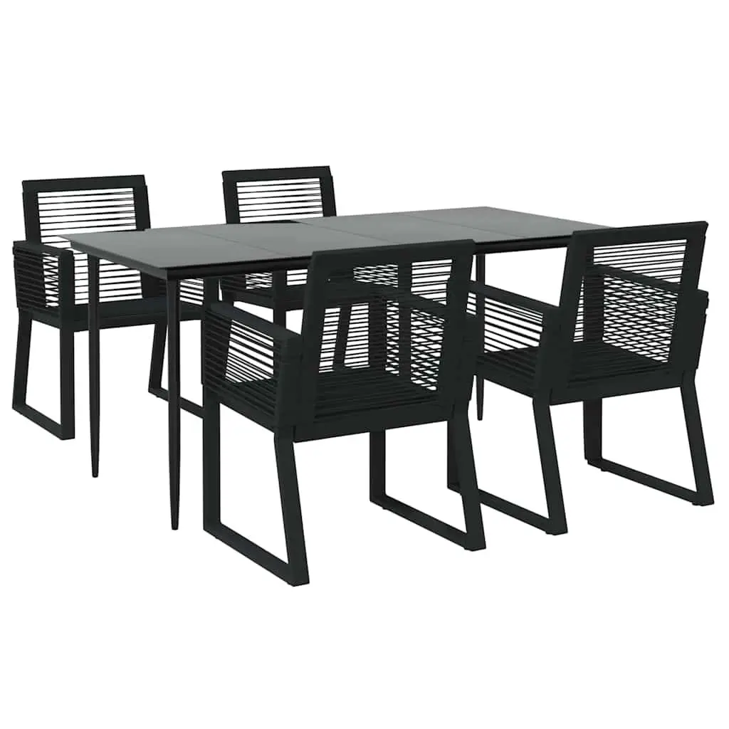 Outdoor Garden Dining Set 5 Piece Black Rattan Chairs Table Furniture Patio