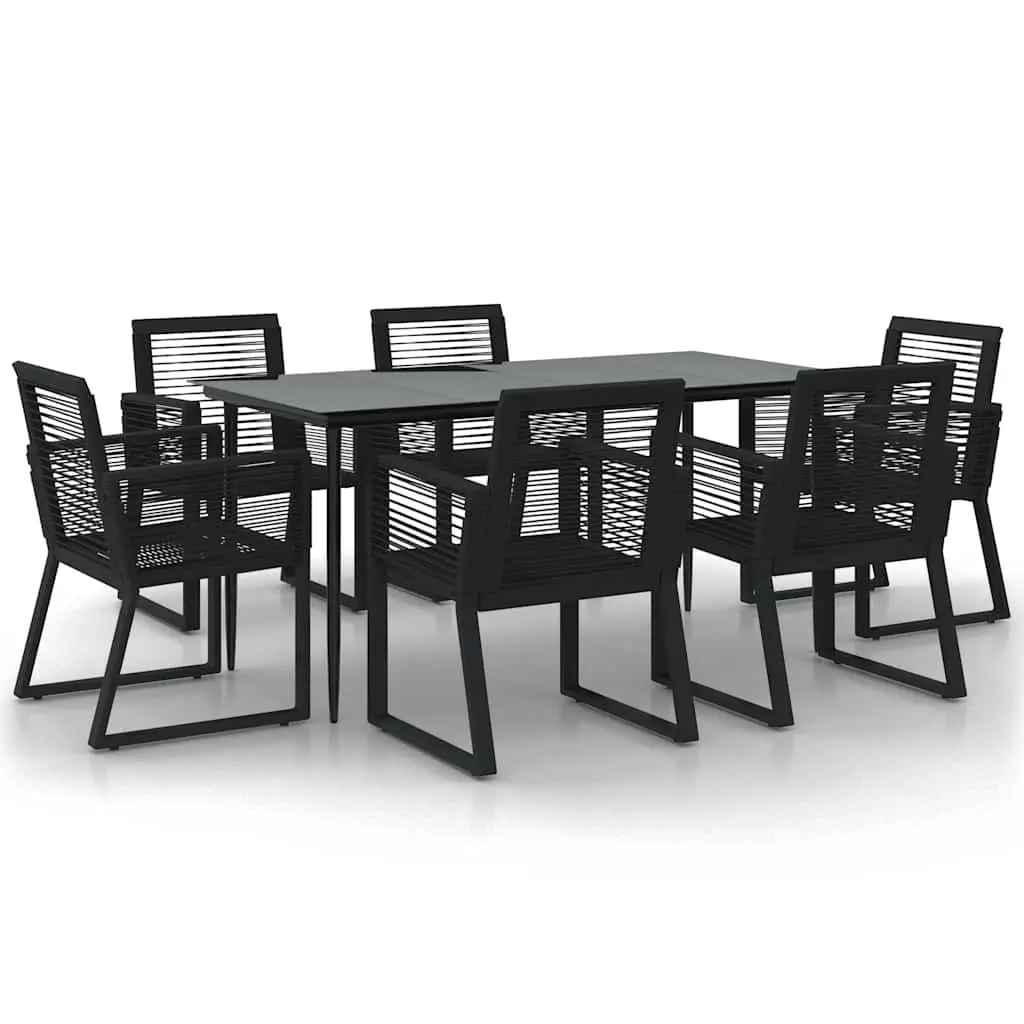 7 Piece Garden Dining Set Black PVC Rattan Weave Outdoor Table Chairs